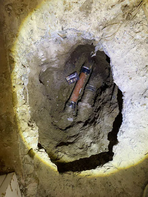 Internal pipework exposed during a drain repair