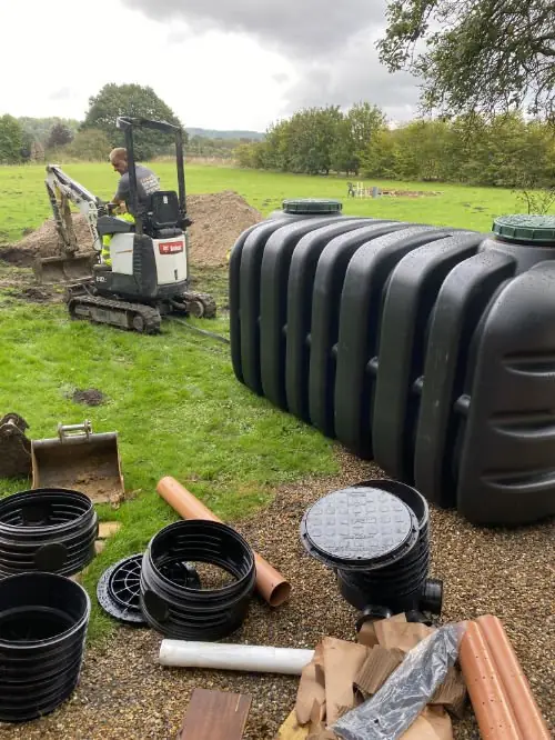 Drainage trench excavation in a garden
