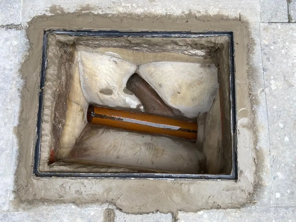 Drain repair work in progress